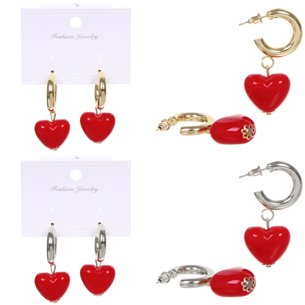 Серьги из гиппоалергенного сплава «АМОР», красное сердце, цвет серебро и золото, 2,5см