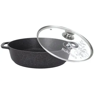 Сотейник 320/85мм со стеклянной крышкой, АП (темный мрамор) смт3281а