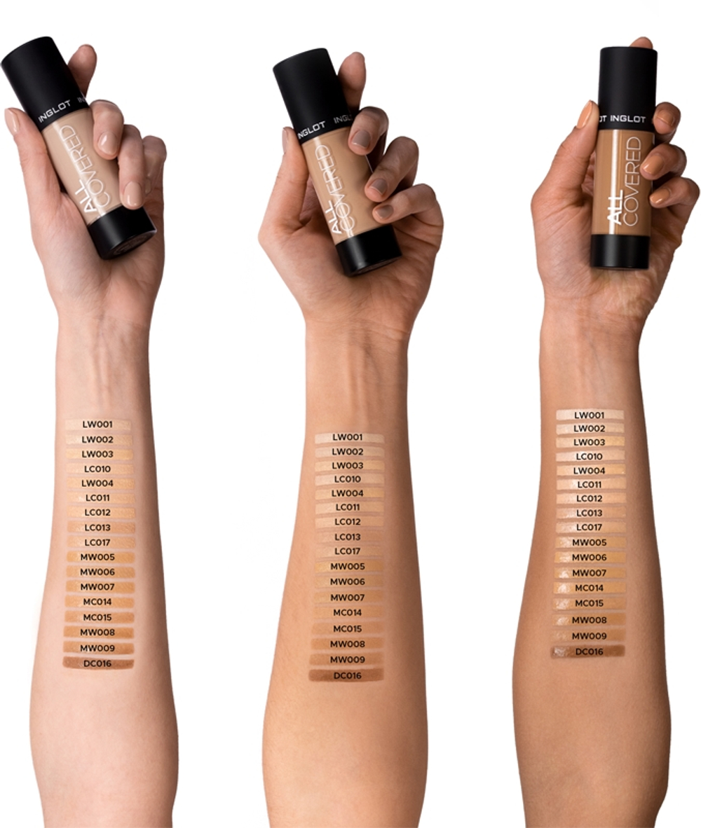 Inglot All Covered - Тональная основа: травялый подклад оттенок LW 002, 30 ml