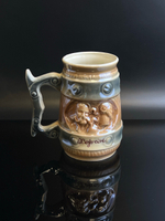 Кружка пивная керамическая с резным декором, надпись Херсон, люстр, винтаж