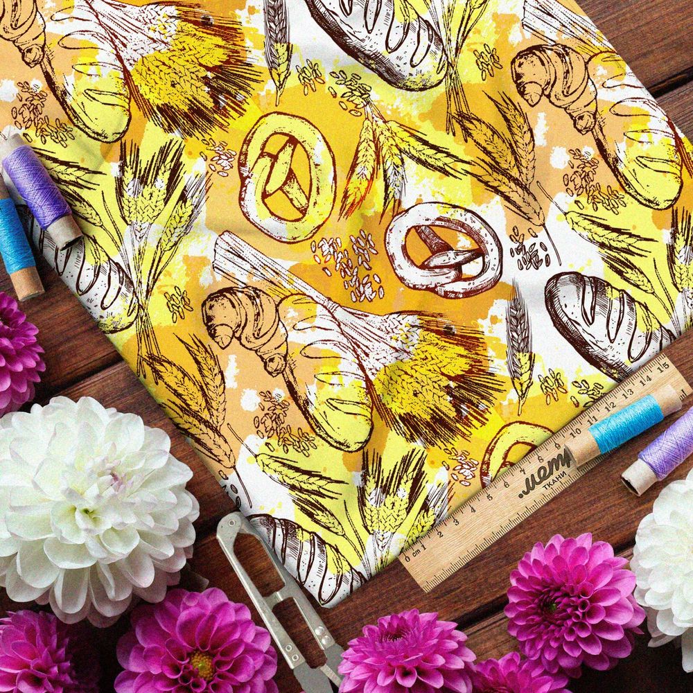 Ткань блэкаут хлеб, крендель и пшеница