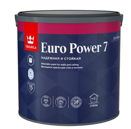 ТИККУРИЛА краска интерьерная стойкая к мытью EURO POWER 7 База "C" 2,7л