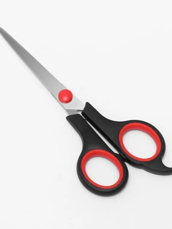 Ножницы парикмахерские с упором, лезвие — 5,5 см, цвет чёрный/красный