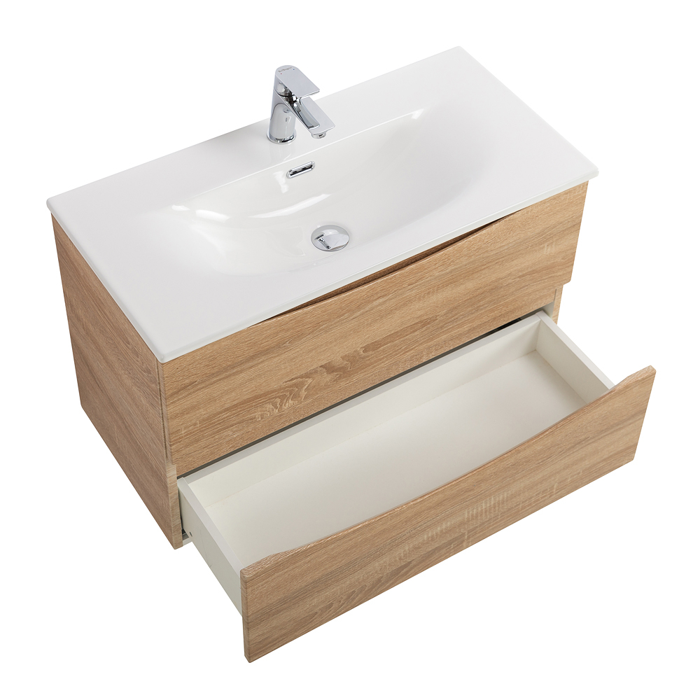 Тумба с раковиной подвесная BelBagno MARINO-CER-MINI-900-2C-SO-WO-P Rovere Bianco, раковина белая BB-8099-3-90