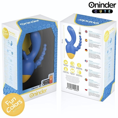 Синий мини-вибратор с анальным хвостом и управлением через приложение - 13 см. (Цвет: синий)