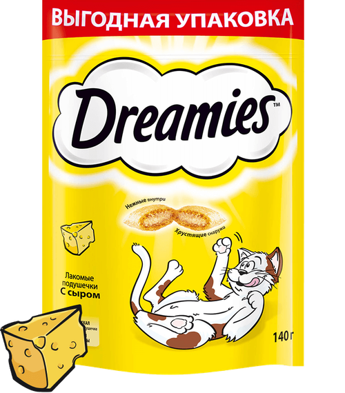 Лакомство Dreamies для кошек, лакомые подушечки с сыром, 140 г