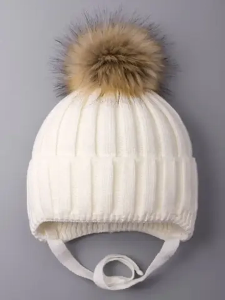 Шапка детская зимняя вязаная с помпоном