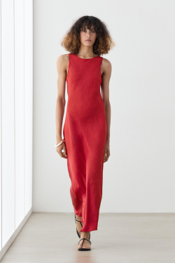 Massimo Dutti Длинное струящееся платье из сатина, красный