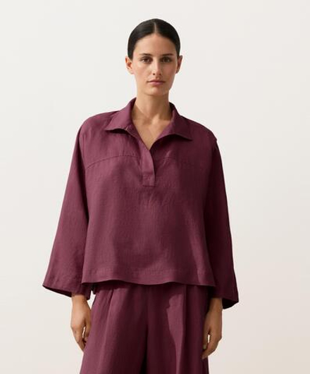 Oysho Рубашка-поло оверсайз с длинными рукавами из 100%-го льна, бордо