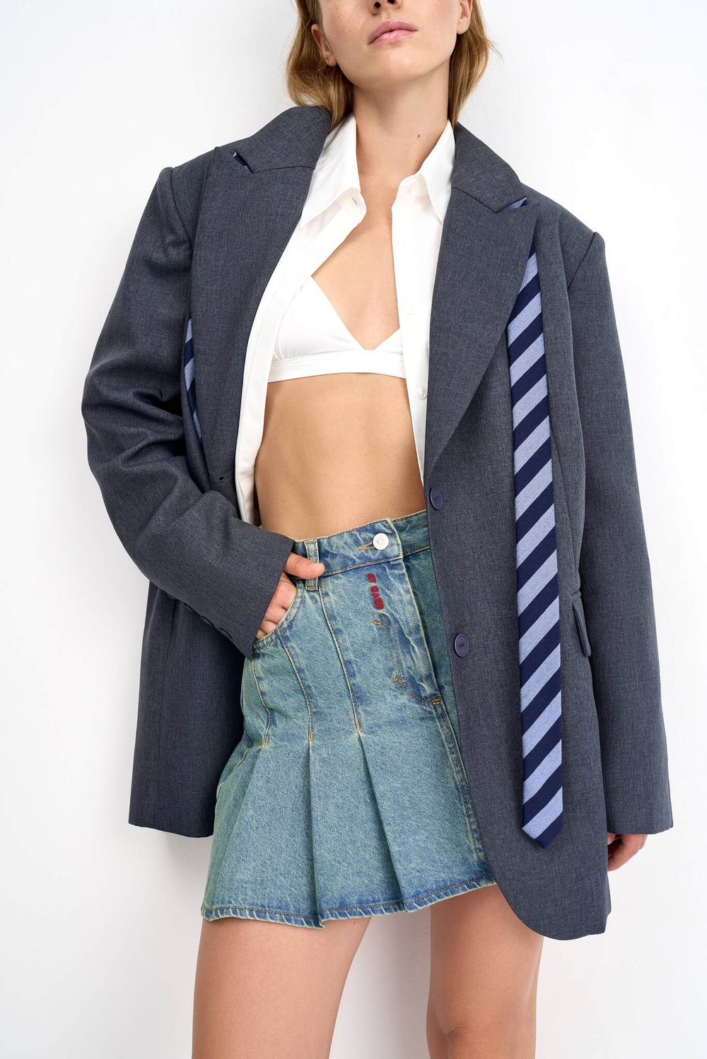 Джинсовая юбка женская JEANS PLEATED SKIRT GREEN