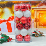 Шар новогодний 24шт 6см, цвет красный+белый, пластик