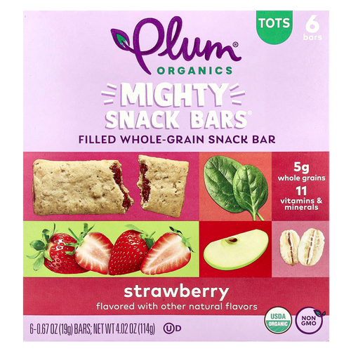 Plum Organics, Mighty Snack Bars®, батончики, клубника, 6 батончиков, 19 г (0,67 унции) каждый