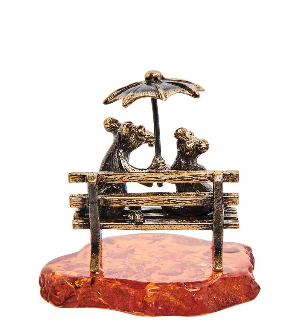 Народные промыслы AM-3116 Фигурка «Пара мышей под зонтом» (латунь, янтарь)
