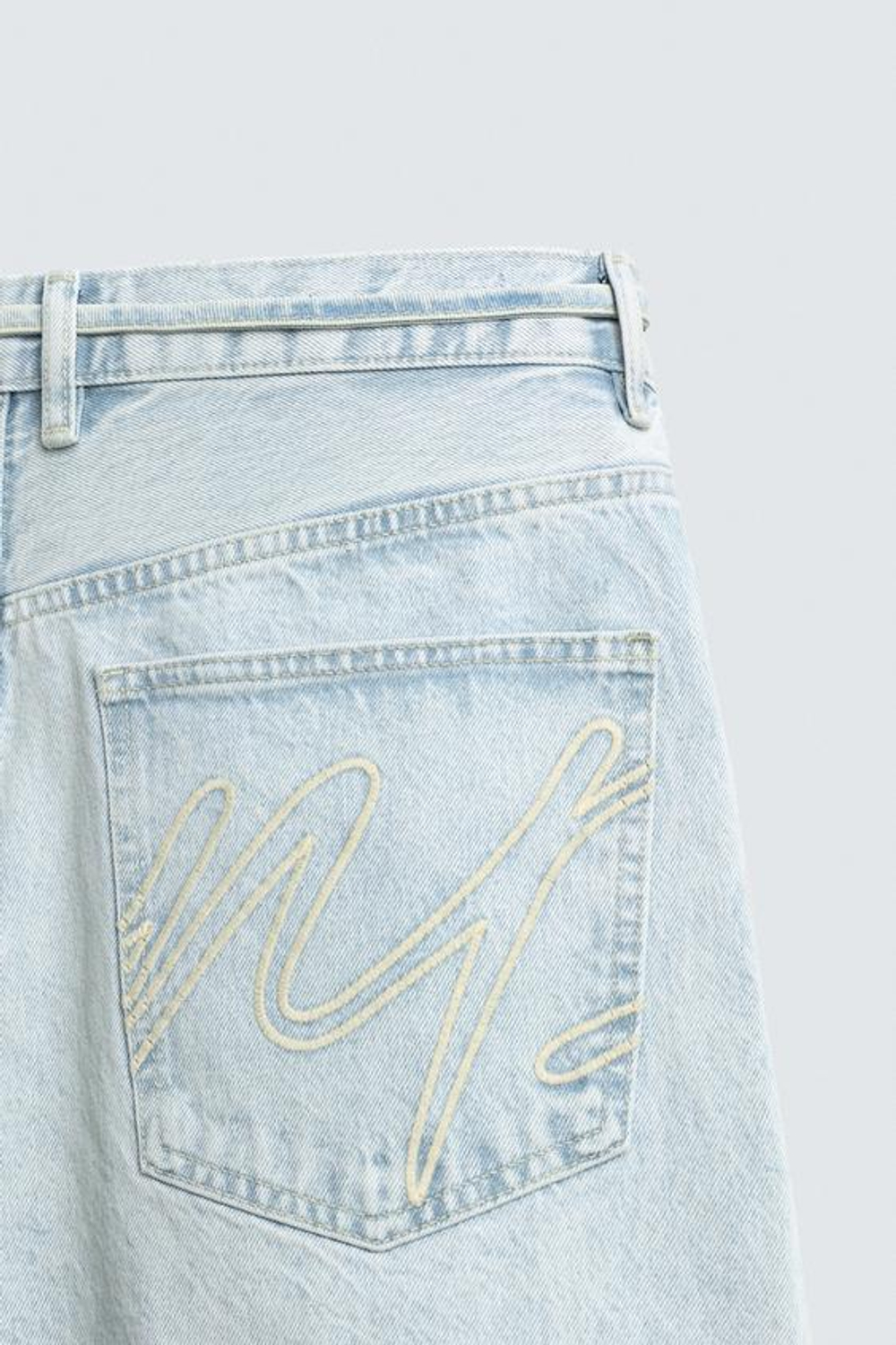 ZARA ДЖИНСОВЫЕ ШОРТЫ BAGGY С ВЫШИВКОЙ, ГОЛУБОЙ