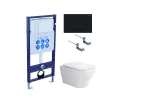 Унитаз с инсталляцией Aquatek Амадео SET AQUATEK АМАДЕО-012 4в1 с черной матовой кнопкой, с крышкой микролифт, безободковый