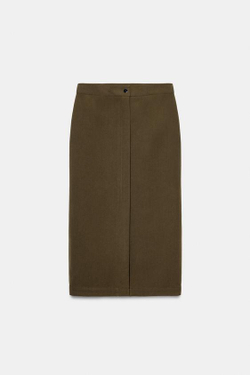 ZARA ЮБКА-КАРАНДАШ МИДИ, ТАБАЧНЫЙ