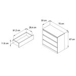 Комод для одежды Марм 70х35х67 см с 3-мя выдвижными ящиками со скосами в скандинавском стиле, артизан