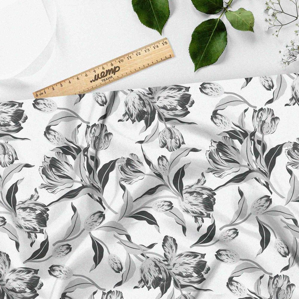 Ткань барби серые бутоны