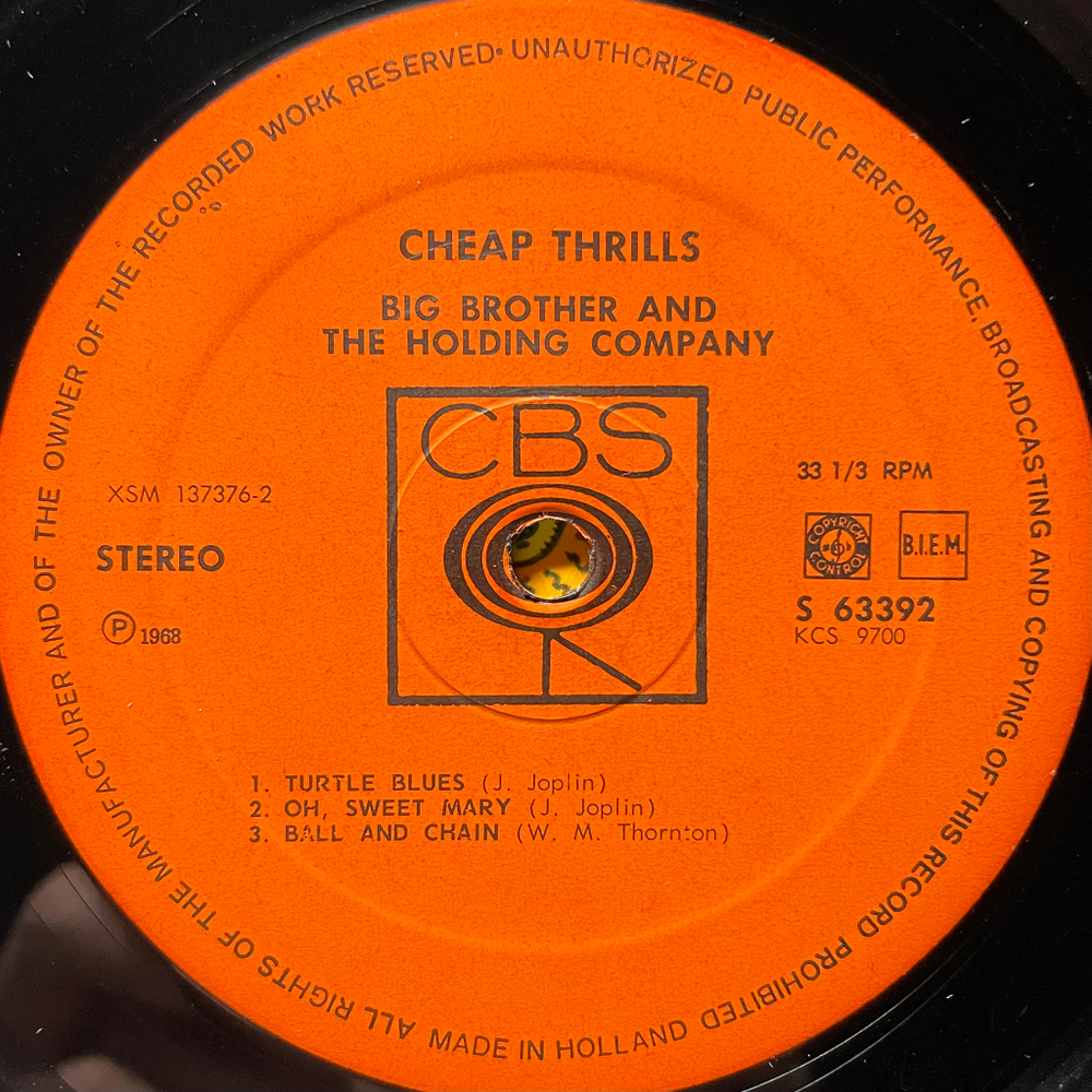 Big Brother & The Holding Company ‎– Cheap Thrills (Голландия 1968г.)