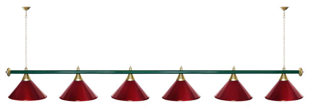 Лампа STARTBILLIARDS 6 пл. (плафоны зеленые,штанга золотая,фурнитура золото)