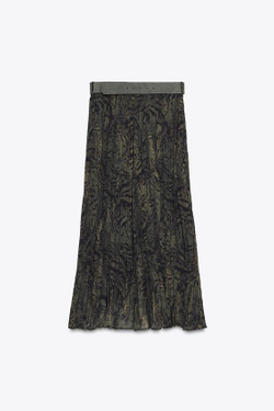 ZARA ЮБКА МИДИ ИЗ ТКАНИ С АНИМАЛИСТИЧЕСКИМ ПРИНТОМ И РЕМНЕМ, РАЗНОЦВЕТНЫЙ