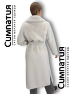 Шубка из эко меха норки светло-серого цвета с поясом