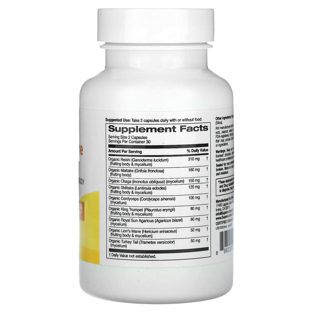 Super Nutrition, комплекс грибов для иммунитета, 60 растительных капсул