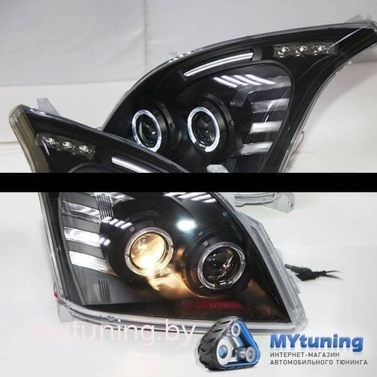 Передние фары angel eyes black для Toyota Land Cruiser Prado 120