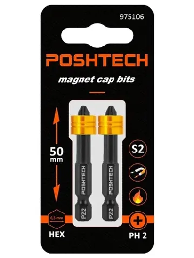 Бита с магнитным держателем / ограничителем, пружинистый механизм, S2 / износостойкая, PH2 x 50мм 2шт. POSHTECH