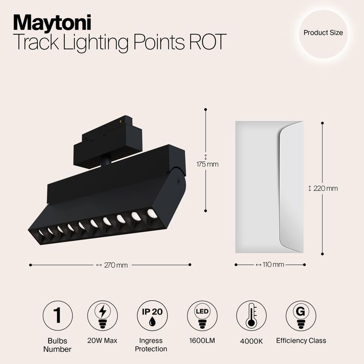 Трековый светодиодный светильник для магнитного шинопровода Maytoni Track Lamps TR015-2-20W4K-B