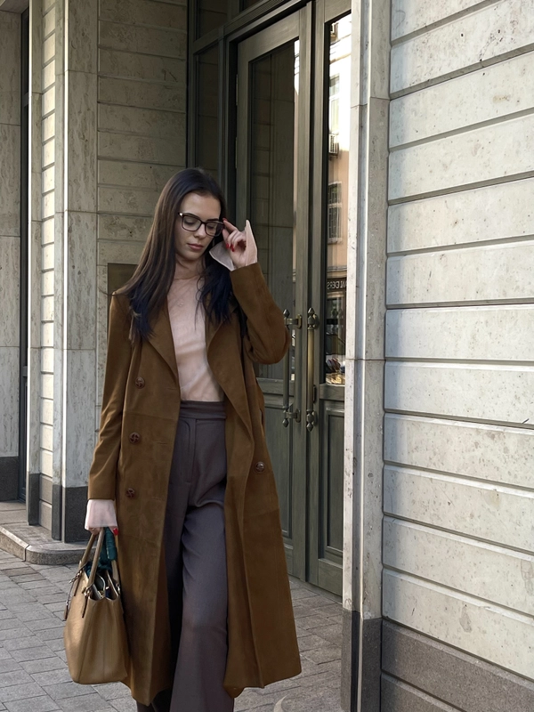 Тренч кожаный замшевый