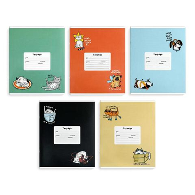 Тетрадь А5 18л. клетка "Смешные питомцы" УФ-лак, мелов.картон, ассорти (Феникс+)