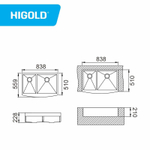 Кухонная мойка, 838x559x228 мм, 2 чаши