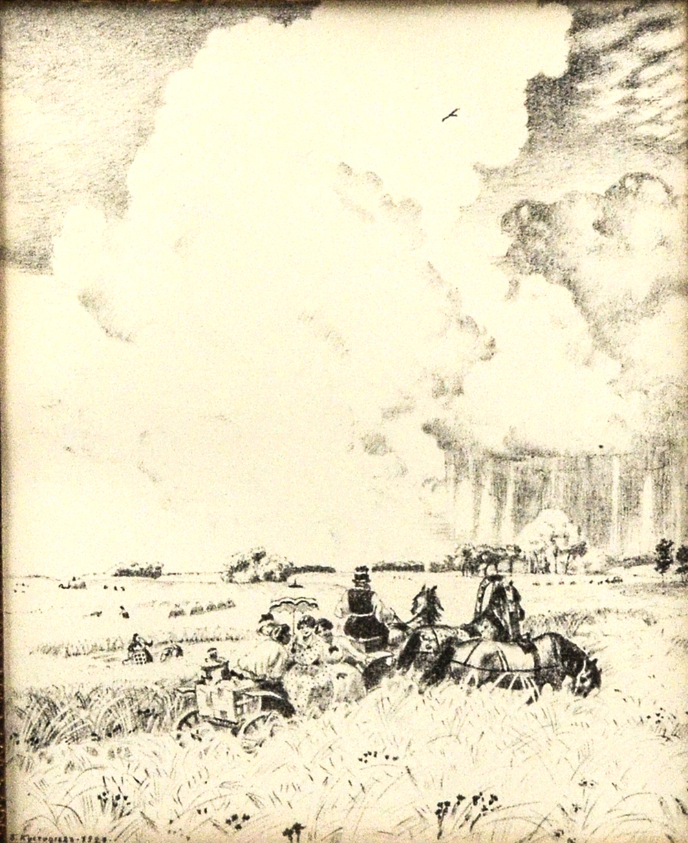 Кустодиев Борис Михайлович. Лето. Автолитография. Лист для альбома шестнадцати автолитографий. СССР.