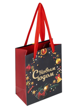 Пакет новогодний 11x6x15см. "New Year" фольга (Золотая сказка)