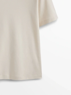 Massimo Dutti ФУТБОЛКА С КРУГЛЫМ ВЫРЕЗОМ, НАТУРАЛЬНЫЙ, КРЕМОВЫЙ