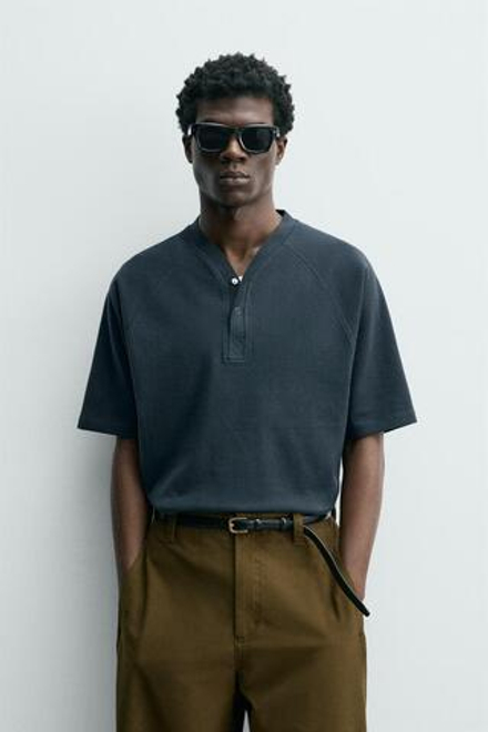 ZARA БЕЙСБОЛЬНАЯ ФУТБОЛКА ПОЛО, ВЫЦВЕТШИЙ СИНИЙ