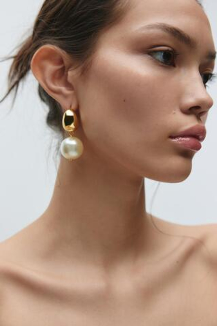 ZARA СЕРЬГИ-КОЛЬЦА С БУСИНАМИ, ЗОЛОТИСТЫЙ