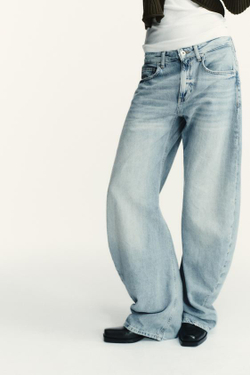 ZARA ДЖИНСЫ TRF SHIFTED SEAM С НИЗКОЙ ПОСАДКОЙ, ГОЛУБОЙ