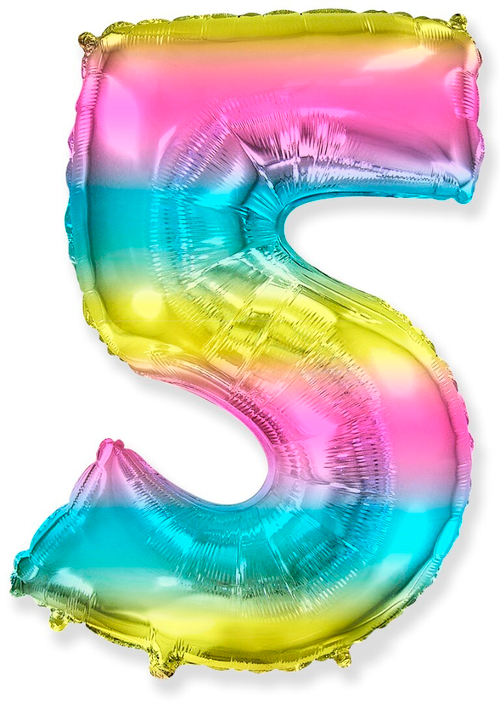 Фольгированный шар Цифра 5 диагональная радуга 102 см