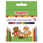 Карандаши цветные ПИФАГОР "МАЛЫШИ-КАРАНДАШИ", 12 цветов, укороченные заточенные, 181344