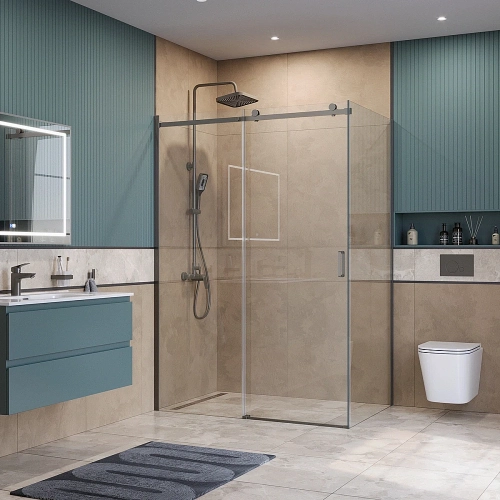 Душевой уголок BelBagno SOFT_CLOSE-2-AH-1 150х100 стекло прозрачное/профиль оружейная сталь