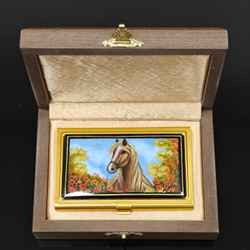 Коллекционная визитница "Рыжий конь" с ручной росписью Палех в футляре