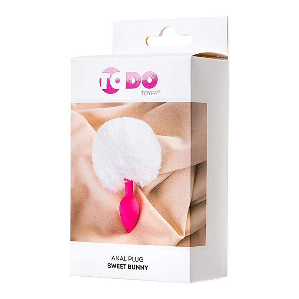 Розовая анальная втулка 13см с белым пушистым хвостиком ToyFa ToDo Sweet Bunny 357015