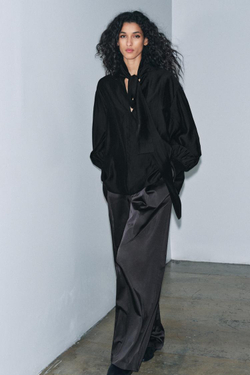 ZARA БЛУЗА СВОБОДНОГО КРОЯ С ЗАВЯЗКАМИ — ZW COLLECTION, ЧЕРНЫЙ