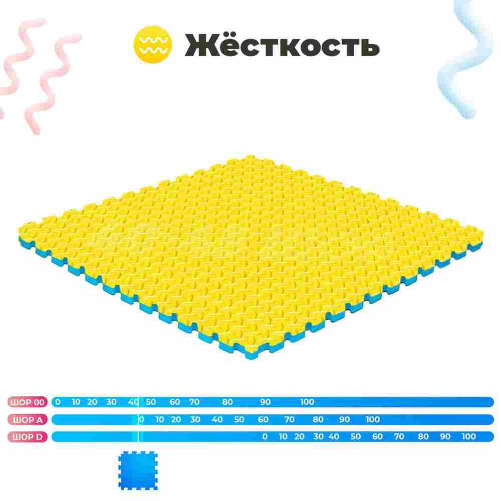 ЭВА-плитка жёлто-синяя 100×100×2,5 см - мягкий коврик-пазл, ромбы, 50 шт.