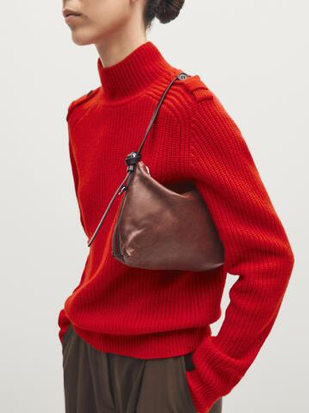 Massimo Dutti Маленькая сумка из кожи наппа, цвет кожи