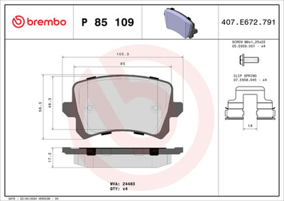 BREMBO - P85109-BRB - Brake Pad Set, disc brake