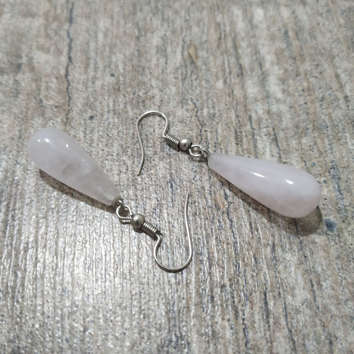 Серьги Розовый кварц капля удлиненная