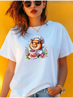 Футболка белая с капибарой поваром